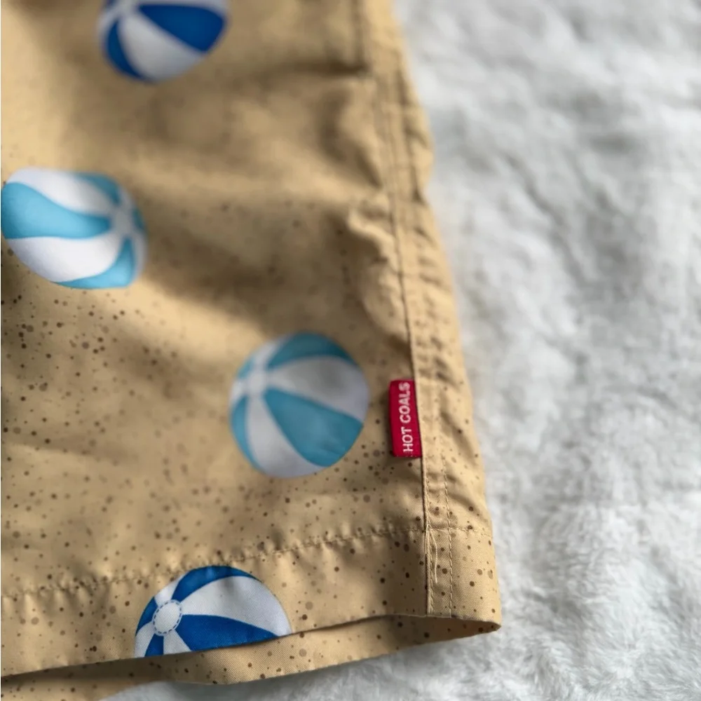 Stylish Tan Swim Trunks with Beach Ball Design
